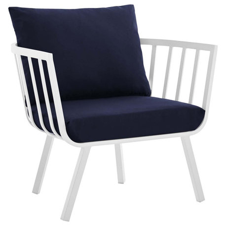 Riverside Outdoor Patio Aluminum Armchair White Navy