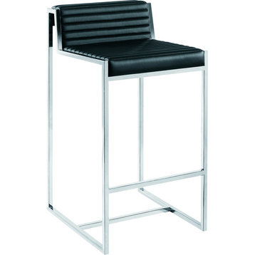 Zola Leather Bar Stool, Black, Counter Height