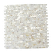 12"x12" Serene White Bricks Pearls Glass Pattern Tile, Single Sheet