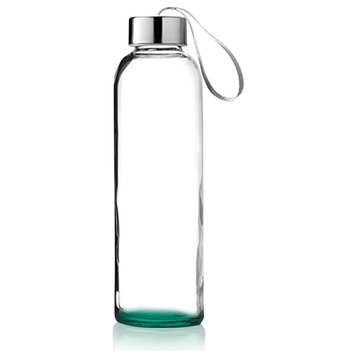Glass Water Bottle 18 oz. Bottles With Carrying Loop, Emerlad Green