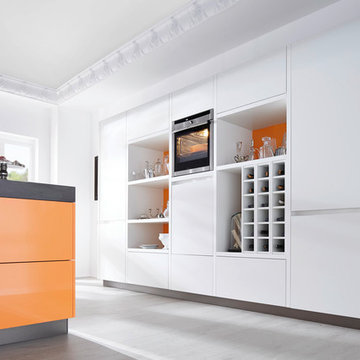 orange and white kitchen