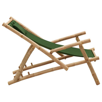 Vidaxl Deck Chair Bamboo and Canvas Green