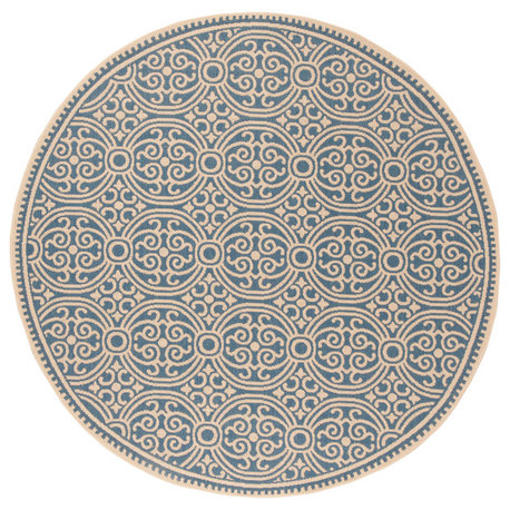 Safavieh Beach House Collection Indoor-Outdoor BHS134 Rug, Cream/Blue, 6'7" Round