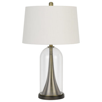 28.5" Glass and Metal Table Lamp, Glass/Antique Brass