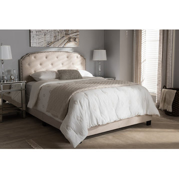 Lexi Light Beige Fabric Upholstered Bed, Light Beige, Full