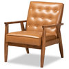 Sorrento Tan Faux Leather Upholstered and Walnut Brown Wood Lounge Chair