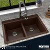 Karran 33" Top Mount Double Equal Bowl Quartz Kitchen Sink, Brown