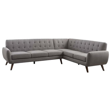 Bowery Hill Mid-Century Fabric Tufted Sectional Sofa in Light Gray