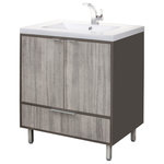 Cutler Kitchen and Bath - London Vanity, Inset 2-Door 1-Drawer, With Top, Soho/Fossil, 30" - Bring nature indoors with the warmth and character of the London Collection. With its modern aluminum legs and unique balance of abstract design and wood grain finishes, this vanity will create a calming and welcoming environment in your bathroom.