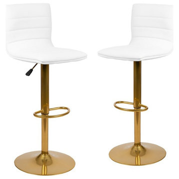 Flash Furniture Adjustable Faux Leather Bar Stool in White and Gold (Set of 2)