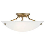 Livex Lighting - Livex Lighting 3 Light Steel Ceiling Mount With Antique Brass Finish 4274-01 - This ceiling mount features contour lines and a bowed profile. With an understated design, this piece is perfect for any space in your home. Featuring a white alabaster glass and antique brass finish, this fixture will effortlessly blend with your existing d�cor.