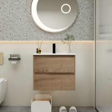 BNK Wall Mounted Bathroom Vanity With Sink Set, Imitative Oak, 24"