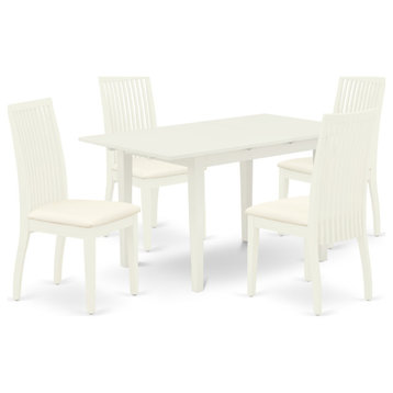 Rectangular Dining Set 4 Wood Chair, Butterfly Leaf Dining Table, Linen White