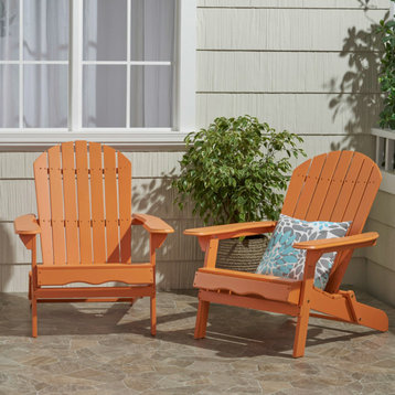 GDF Studio Milan Outdoor Rustic Acacia Wood Folding Adirondack Chair, Set of 2, Tangerine