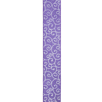 Purple and White Swirl Wired Spring Craft Ribbon 2.5"x10 Yards