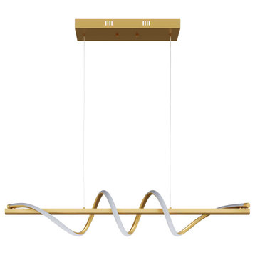 Modern Linear Wave Shape LED Pendant Lighting for Kitchen Island, Gold