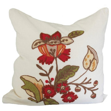 Floral Crewel Feather Filled Pillow, 18x18
