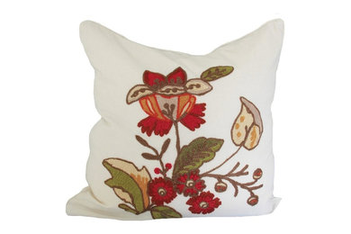 Floral Crewel Feather Filled Pillow, 18x18