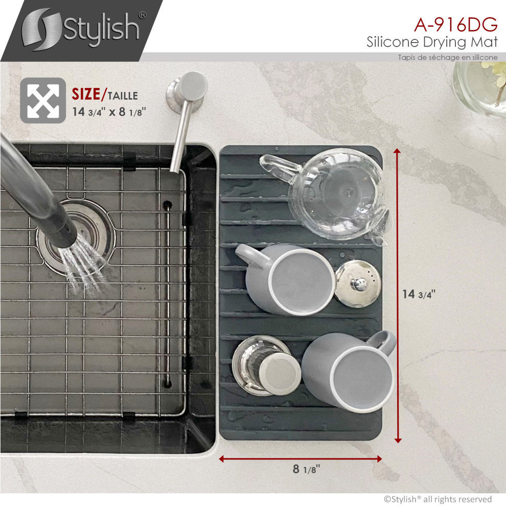 STYLISH Silicone Drying Mat and Trivet, Dark Gray