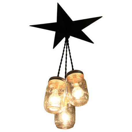 Mason 3-Jar Barn Star Chandelier, Black