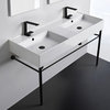 Double Ceramic Wall Mounted Sink With Matte Black Stand, Two Hole