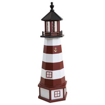 Outdoor Deluxe Wood and Poly Lumber Lighthouse Lawn Ornament, Assateague, 66 Inch, Standard Electric Light