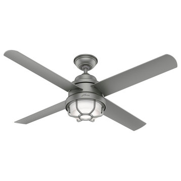 Hunter 54" Searow Outdoor Ceiling Fan, Matte Silver, LED Light and Wall Control