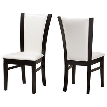 Adley Modern Dark Brown Finished White Faux Leather Dining Chair, Set of 2