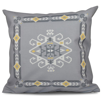 Jodhpur Border 3, Geometric Print Pillow, Gray, 26"x26"