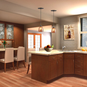 Spacious Transitional Kitchen Remodel | Wood Cabinets & Stone Accent Wall