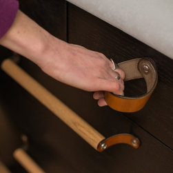 Walnut Studiolo - Leather Drawer Pull, The Fremont - Cabinet And Drawer Handle Pulls