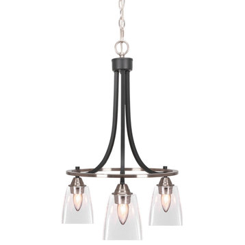 Paramount 3-Light Chandelier, Matte Black & Brushed Nickel, 4.5" Clear Bubble