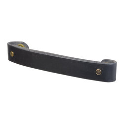 Walnut Studiolo - Leather Handle, The Tilikum, Black, 6" Center-to-Center, Brass - Cabinet And Drawer Handle Pulls