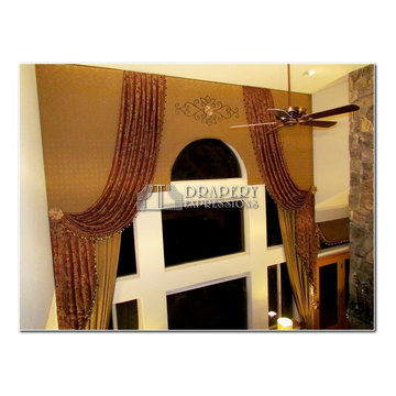 Two Story Arched Cornice Window Treatment
