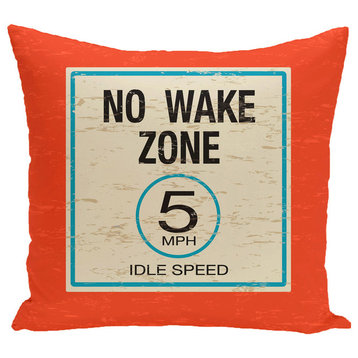 No Wake, Word Print Outdoor Pillow, Orange, 18"x18"