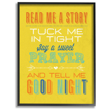 Bright Yellow Read Me A Story Mod Lettered Typography Framed Giclee, 16"x20"