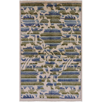 4'x6' Hand Knotted Wool William Morris Rose Garden Area Rug, Q1877