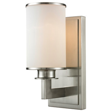 Savannah 1 Light Wall Sconce, Brushed Nickel With Matte Opal Glass