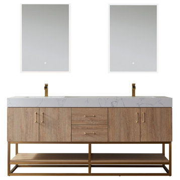 Alistair Vanity, North American Oak With Countertop, 72", With Mirror