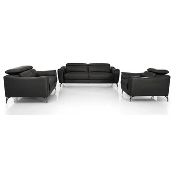 Kimmi Modern Black Leather Sofa Set