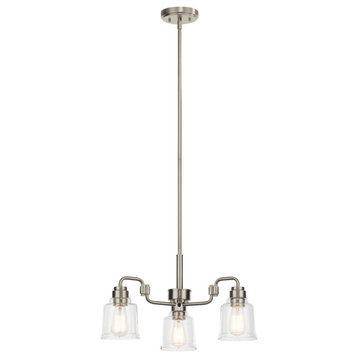 Aivian 22.75" 3 Light Chandelier, Clear Glass, Brushed Nickel