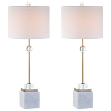 Dawson 30" Marble and Crystal Table Lamp, Brass, Set of 2
