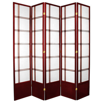 Lightweight Room Divider, Rice Paper Screens With Cross Frame, Red/5 Panels