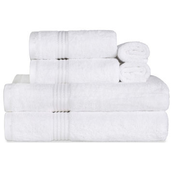 6-Piece Solid Egyptian Cotton Bath Hand Face Towel Set, White
