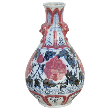 Vintage Blue and Red Pottery Vase