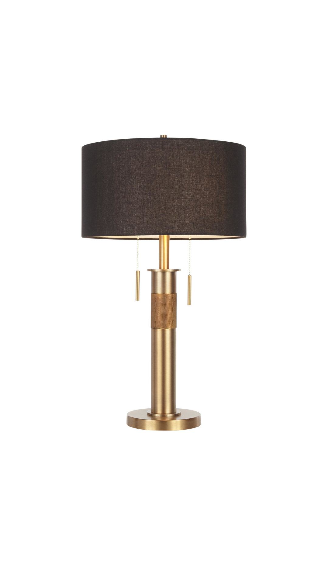 Trophy Industrial Table Lamp, Antique Brass With Black Linen Shade by LumiSource