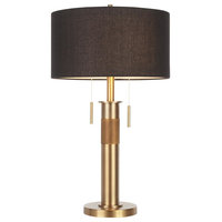 Trophy Industrial Table Lamp, Antique Brass With Black Linen Shade by LumiSource
