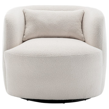 34" Wide Boucle Upholstered Swivel Armchair, Beige