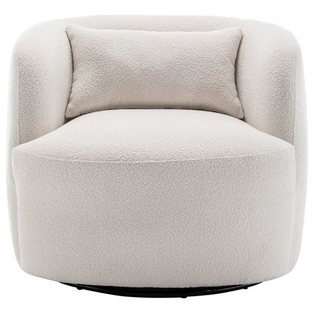 34" Wide Boucle Upholstered Swivel Armchair, Beige