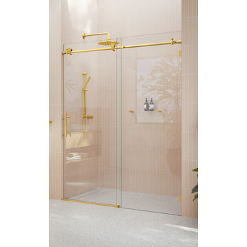 60-64"x78" Frameless Sliding Shower Door, Satin Brass